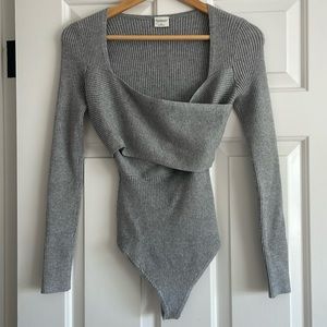 Abercrombie lux wrap grey long sleeve bodysuit